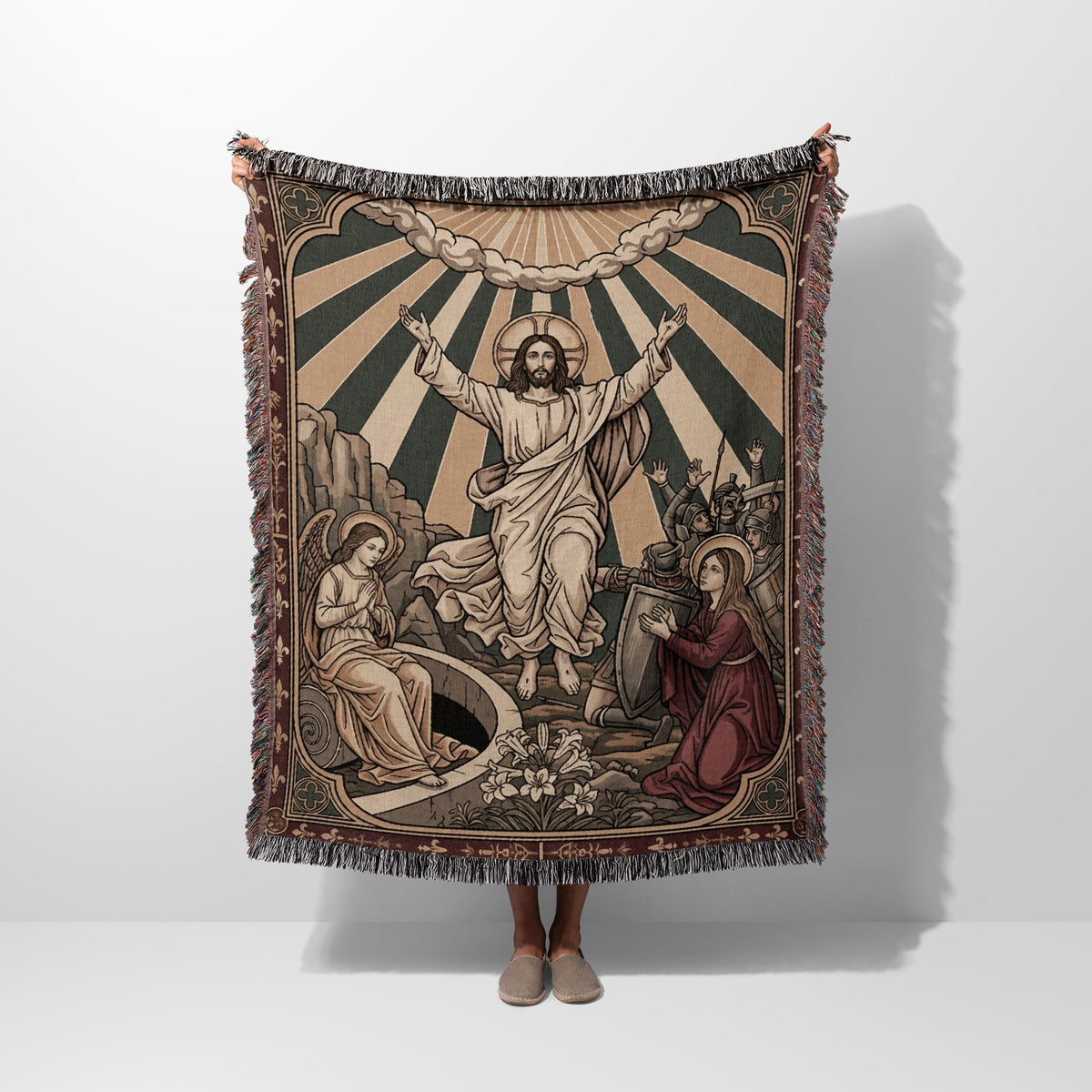 CalmNestStyle Christ Resurrection Ascension Sacred Art Woven Blanket jacquard woven blanket