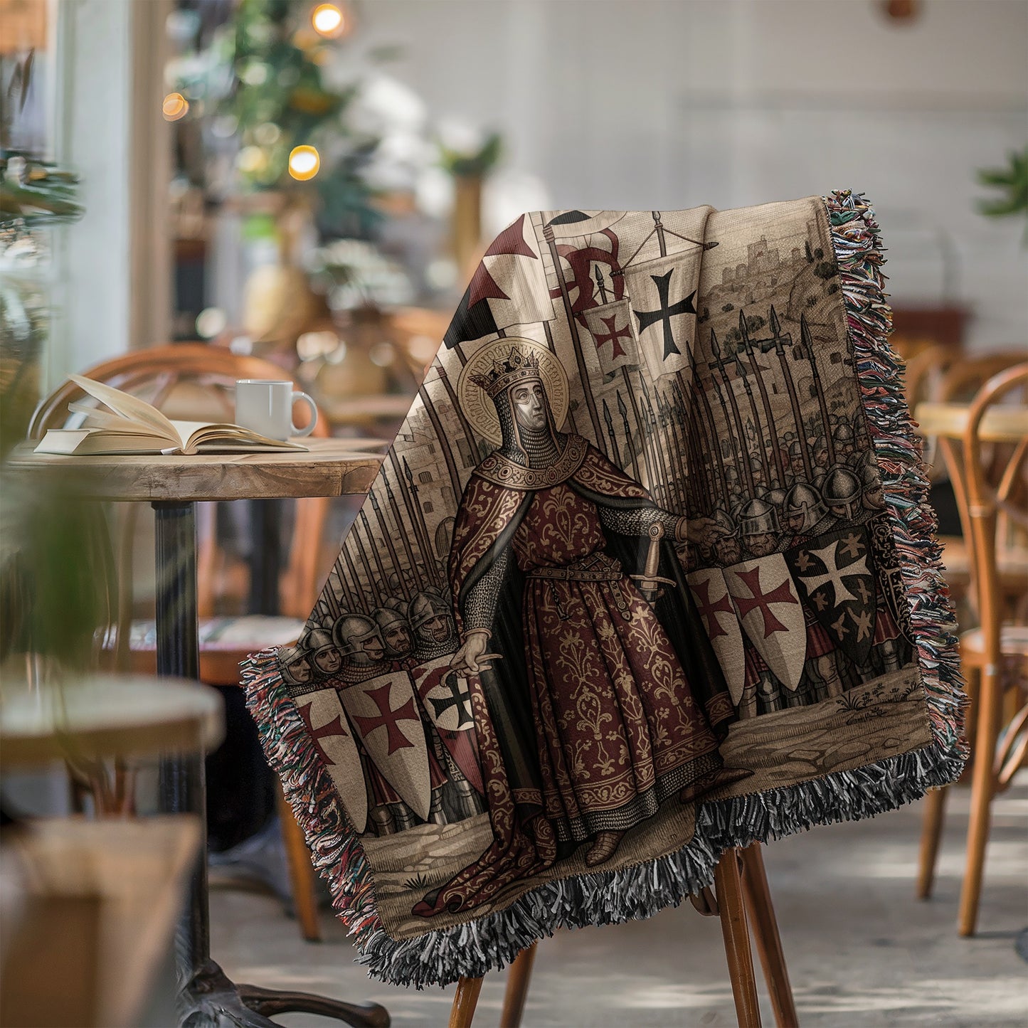 Vintage Medieval Knight Templars Scene Throw Blanket