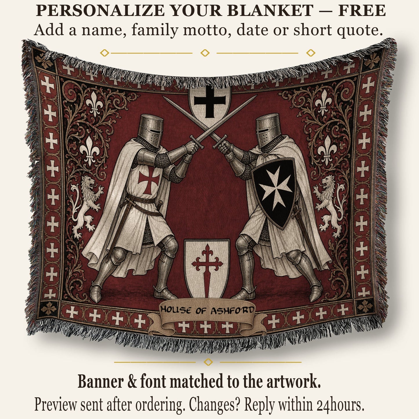 MyDesigns Knight Duel Tapestry Blanket – Knights Templar vs Hospitaller Sword Fight Woven Throw jacquard woven blanket