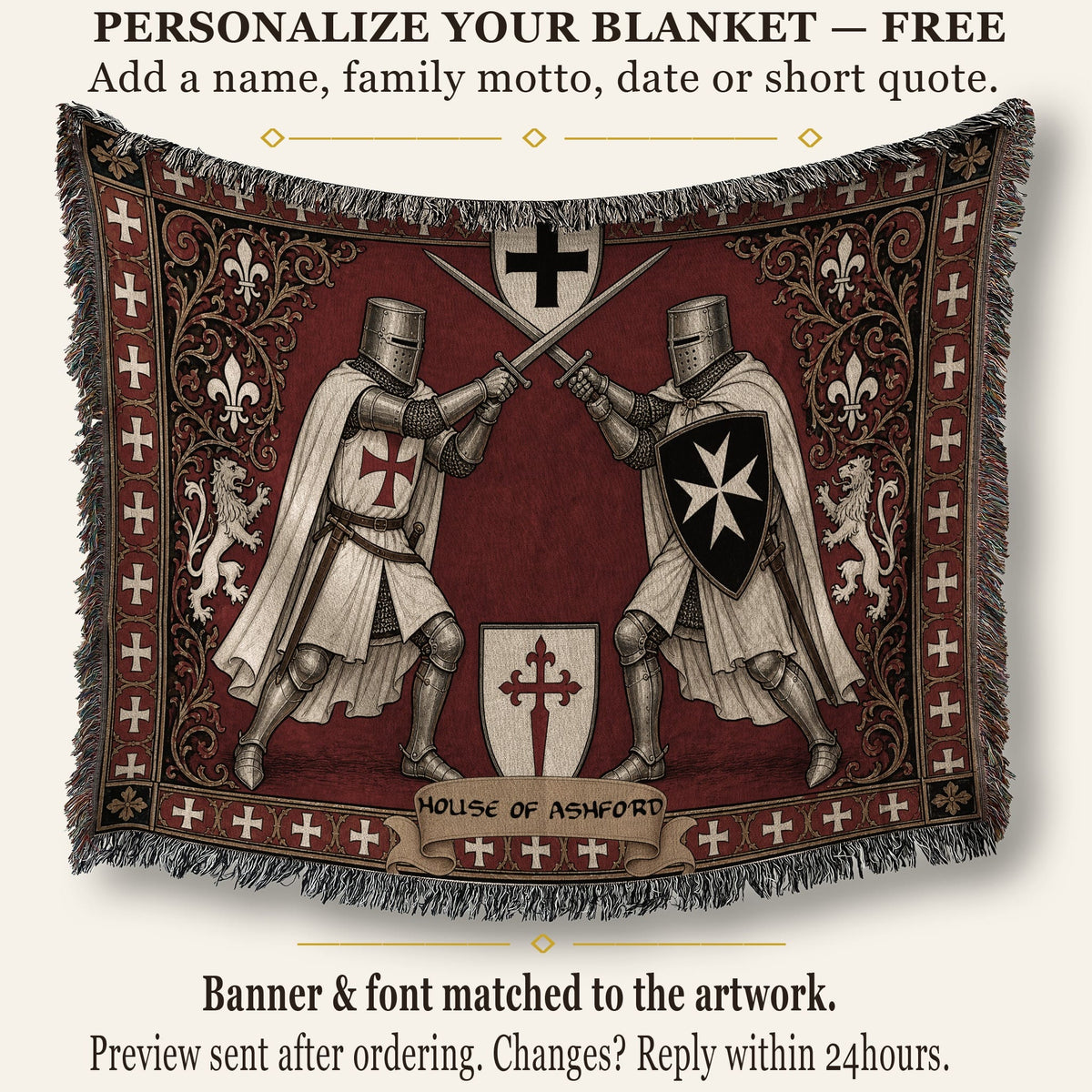 MyDesigns Knight Duel Tapestry Blanket – Knights Templar vs Hospitaller Sword Fight Woven Throw jacquard woven blanket