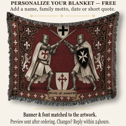 MyDesigns Knight Duel Tapestry Blanket – Knights Templar vs Hospitaller Sword Fight Woven Throw jacquard woven blanket