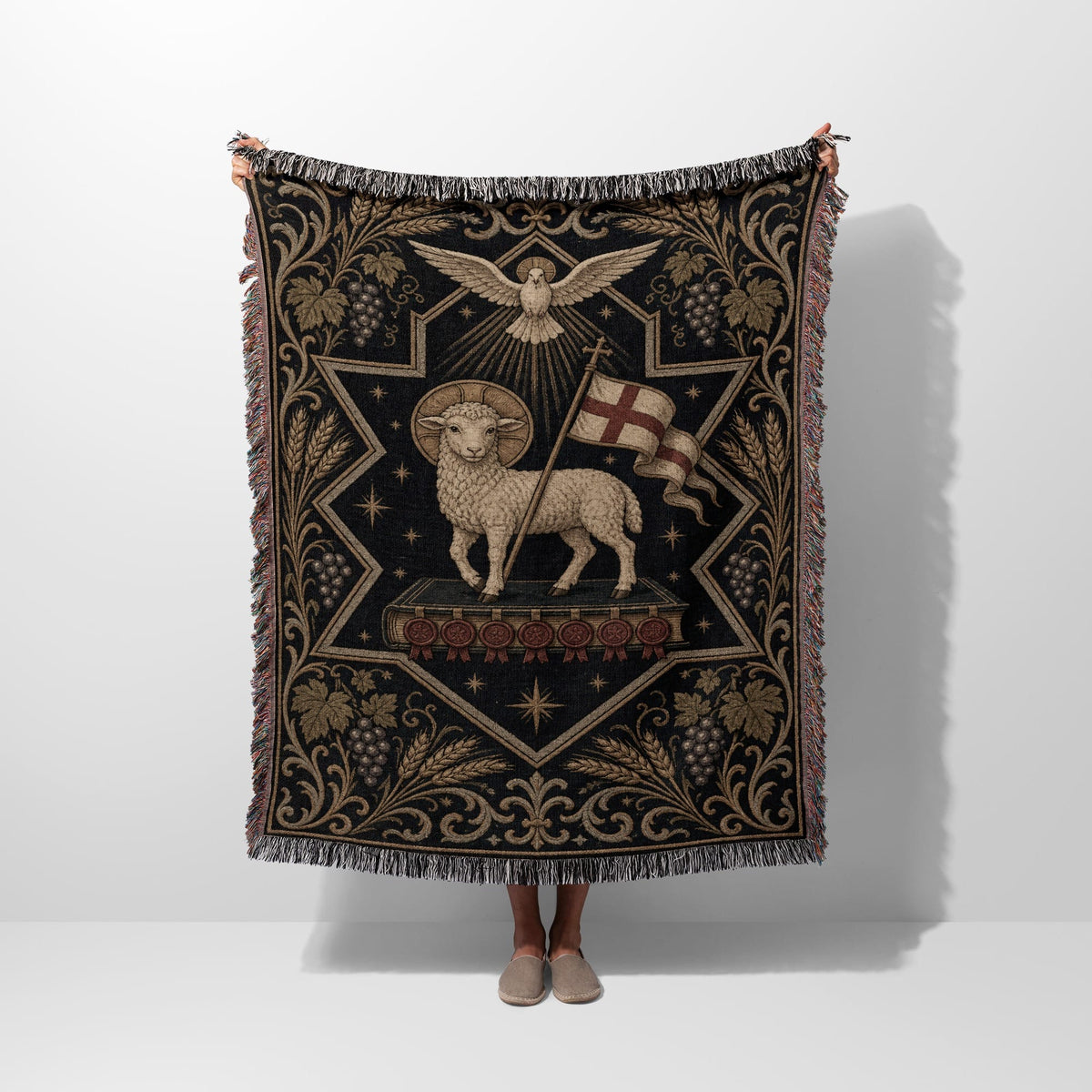CalmNestStyle Agnus Dei Tapestry Woven Blanket jacquard woven blanket