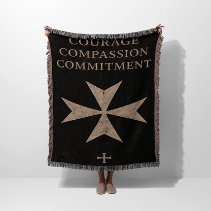CalmNestStyle Courage Compassion Commitment Hospitaller Woven Blanket jacquard woven blanket
