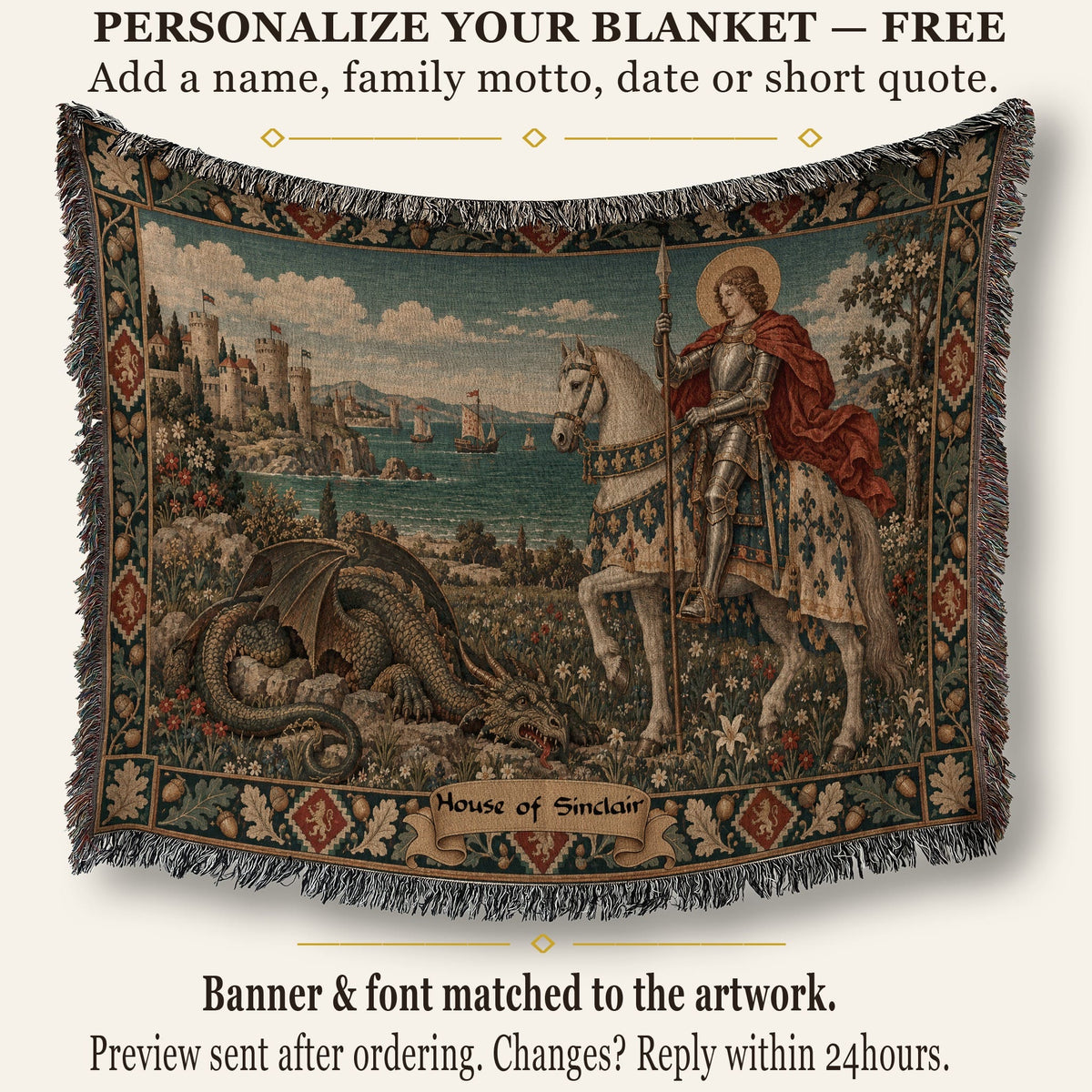 CalmNestStyle Saint George Guardian at Dawn jacquard woven blanket