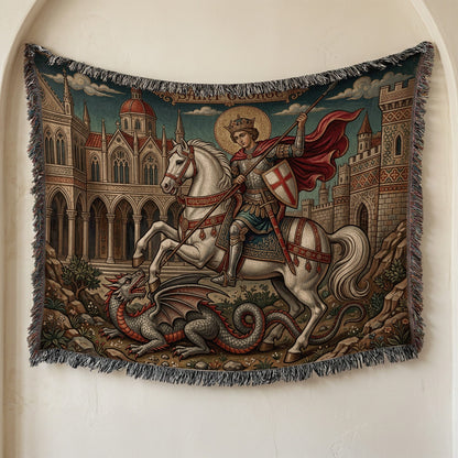 CalmNestStyle Saint George Parchment Scroll jacquard woven blanket