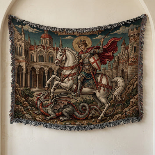 CalmNestStyle Saint George Parchment Scroll jacquard woven blanket