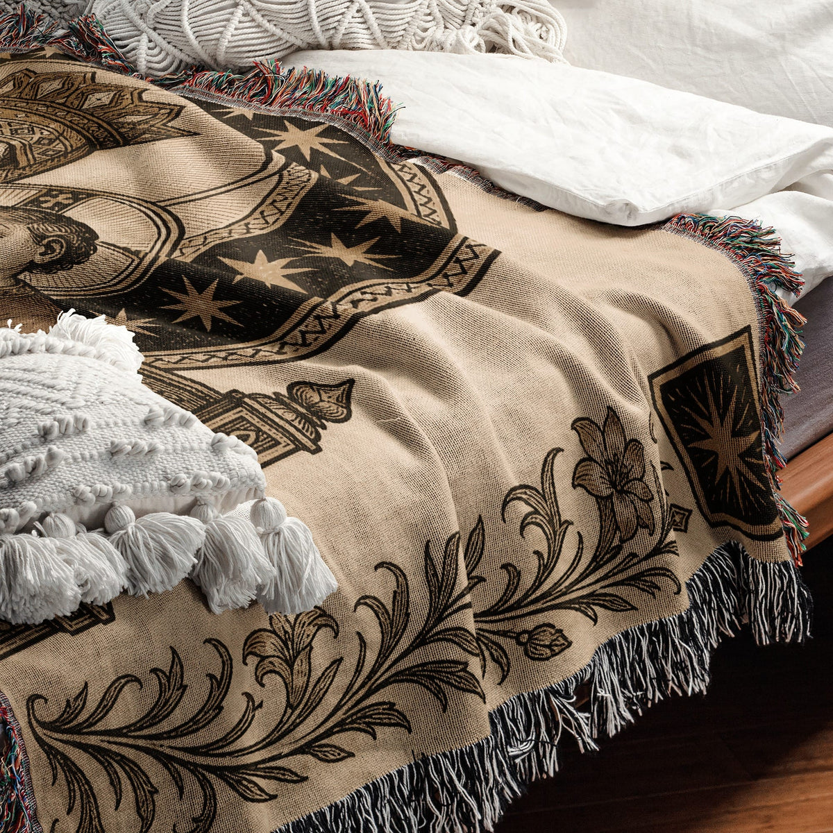 CalmNestStyle Madonna and Child in Gold jacquard woven blanket