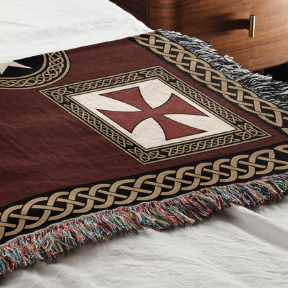 MyDesigns Medieval Blanket – Crusader Orders Medallion Woven Throw, Jerusalem Cross jacquard woven blanket