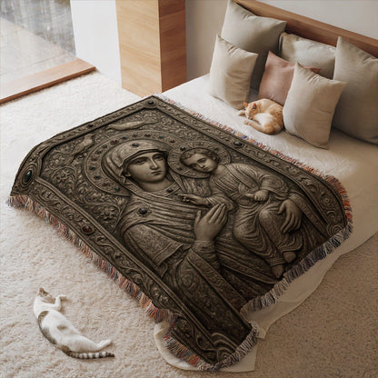 Ornate Religious Artwork Printed Blanket for Bed