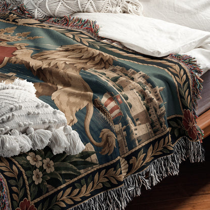 CalmNestStyle Golden Lions Crowned Shield over Valletta Woven Blanket jacquard woven blanket