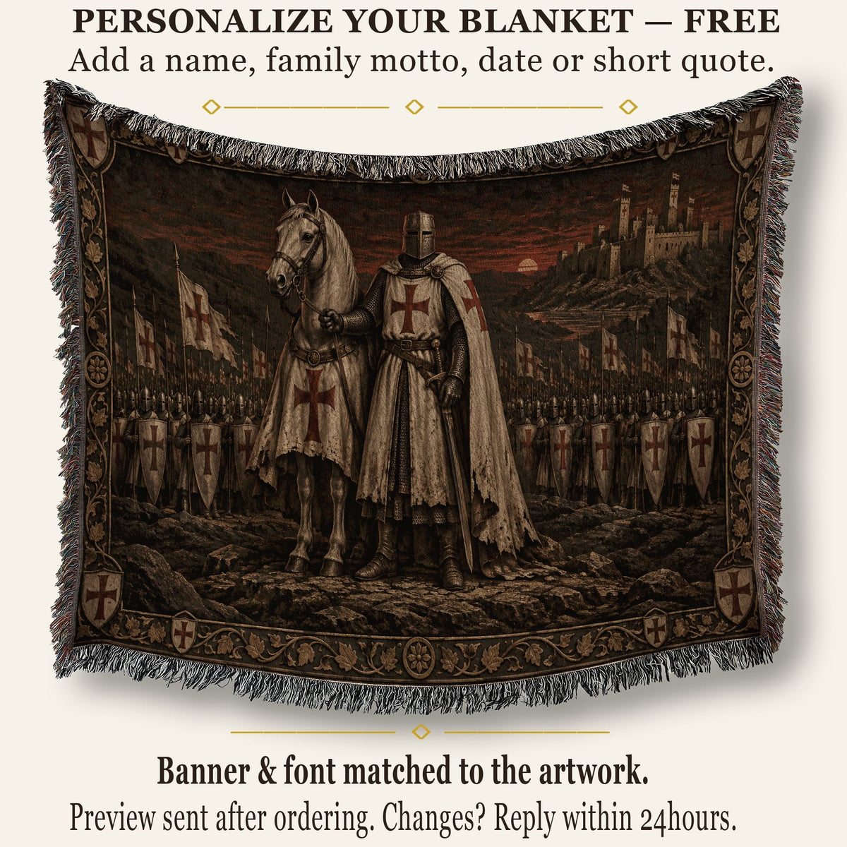 MyDesigns Templar and Warhorse at Dusk jacquard woven blanket