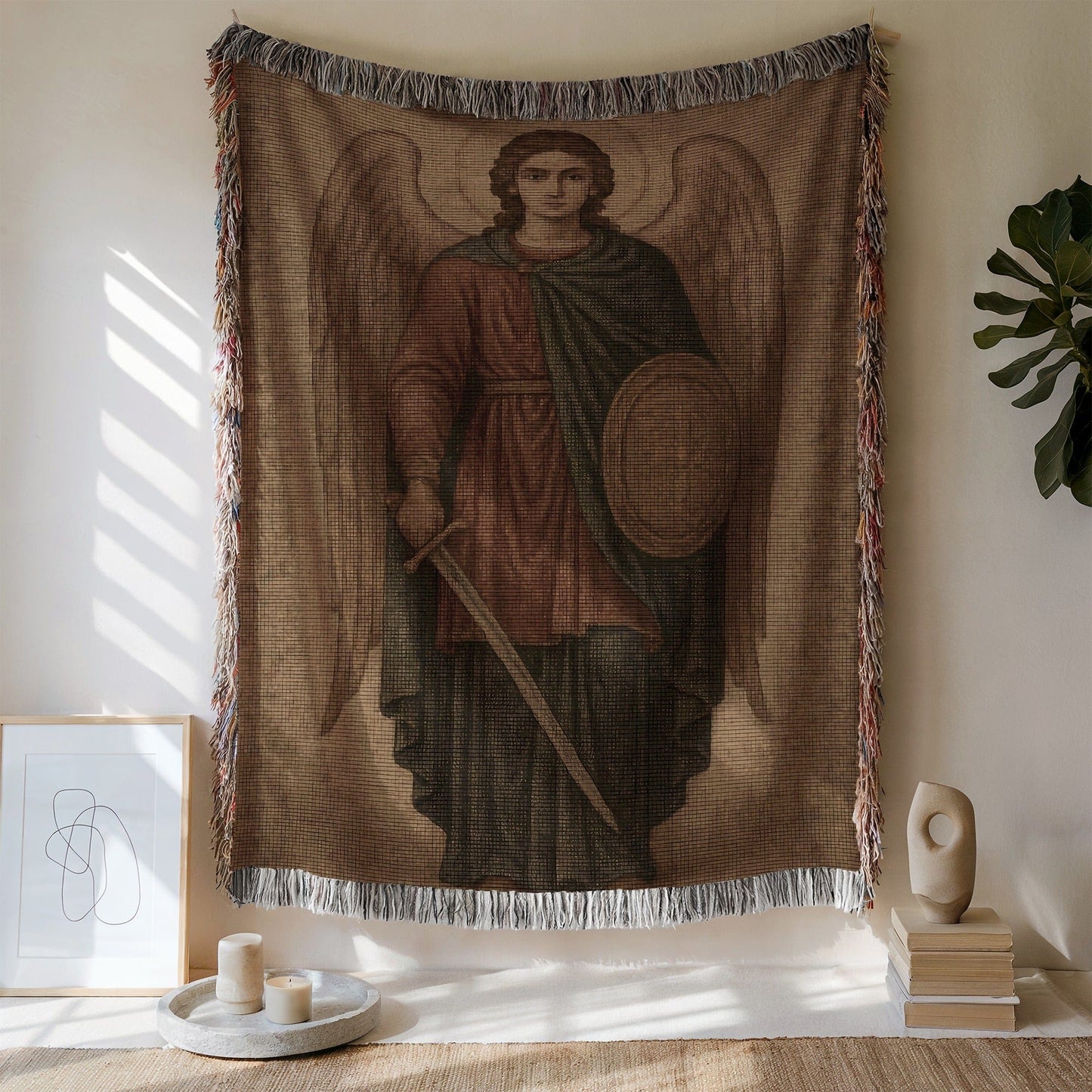 Antique Angel Tapestry Wall Hanging With Fringe Decor