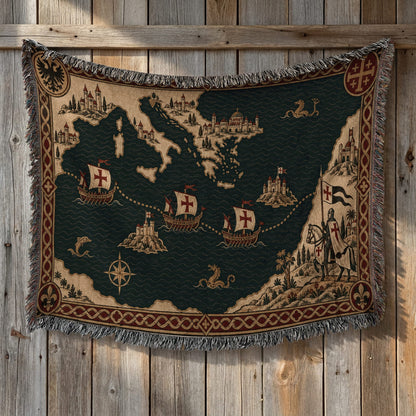 CalmNestStyle Crusader Sea Route Map I Knight with Banner jacquard woven blanket