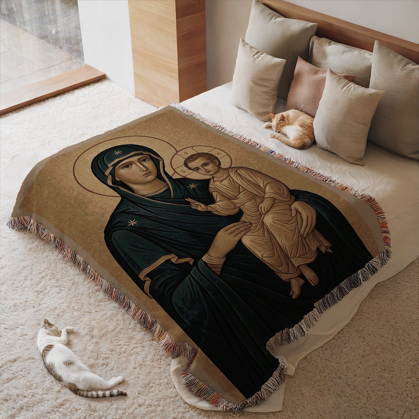 Virgin Mary and Child Design Cozy Blanket
