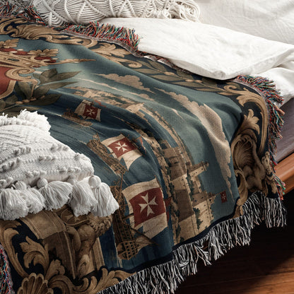 CalmNestStyle Valletta Harbor with Crowned Hospitaller Shield Woven Blanket jacquard woven blanket