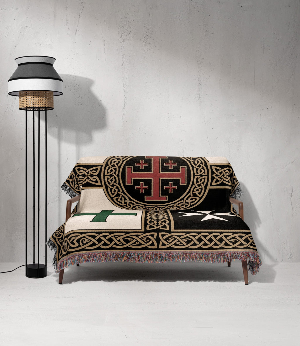 MyDesigns Medieval Tapestry Woven Throw – Saint Lazarus Green Cross & Crusader Orders Blanket jacquard woven blanket