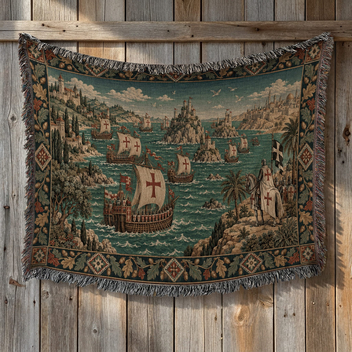 CalmNestStyle Crusader Fleet I Knight at the Harbor jacquard woven blanket