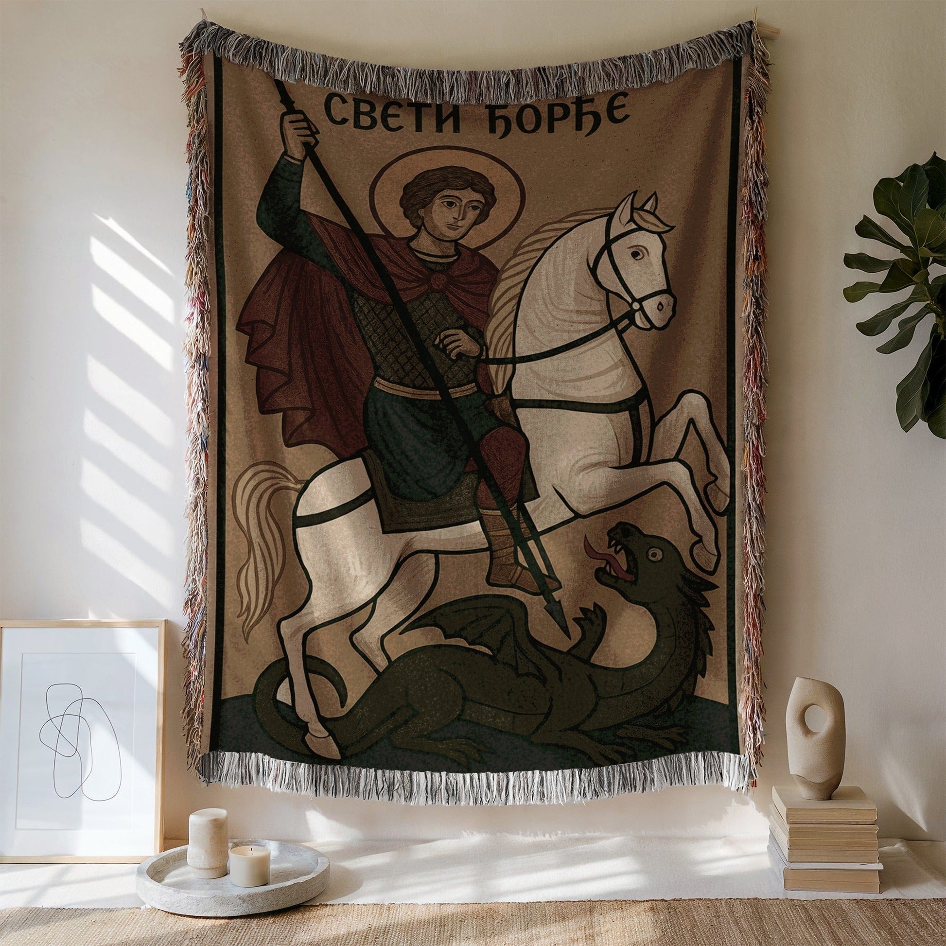 Saint George Slaying Dragon Woven Wall Tapestry