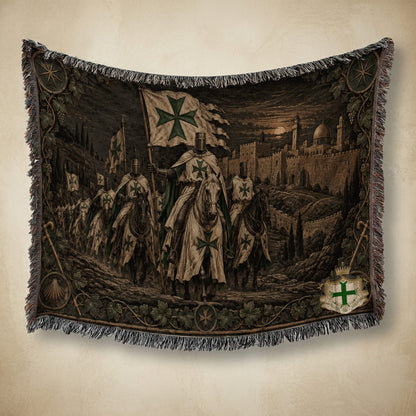 MyDesigns Saint Lazarus Host I Green Maltese Crosses at Dusk jacquard woven blanket