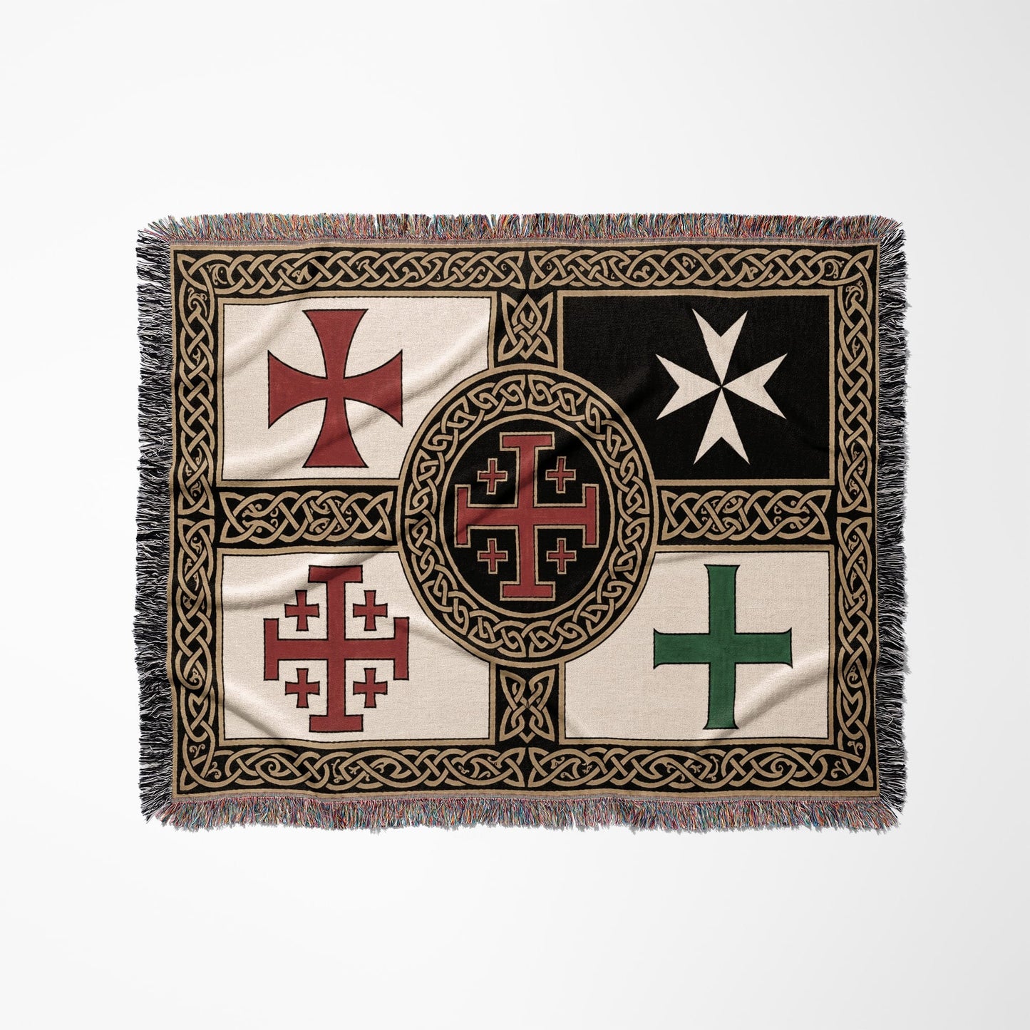 MyDesigns Medieval Tapestry Woven Throw – Saint Lazarus Green Cross & Crusader Orders Blanket jacquard woven blanket