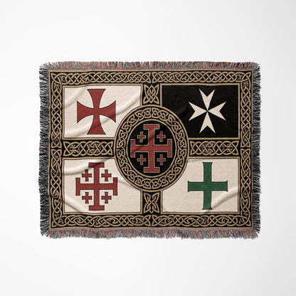 MyDesigns Medieval Tapestry Woven Throw – Saint Lazarus Green Cross & Crusader Orders Blanket jacquard woven blanket