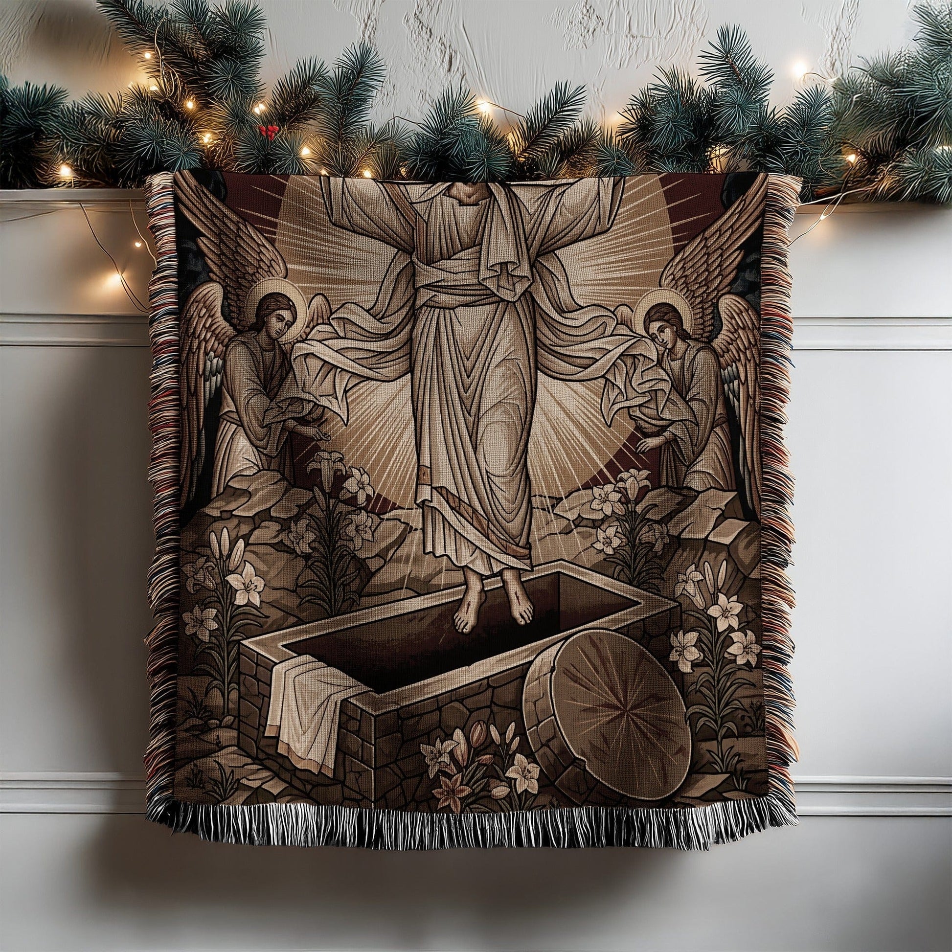 Resurrection Scene with Angels Blanket Christmas Decor