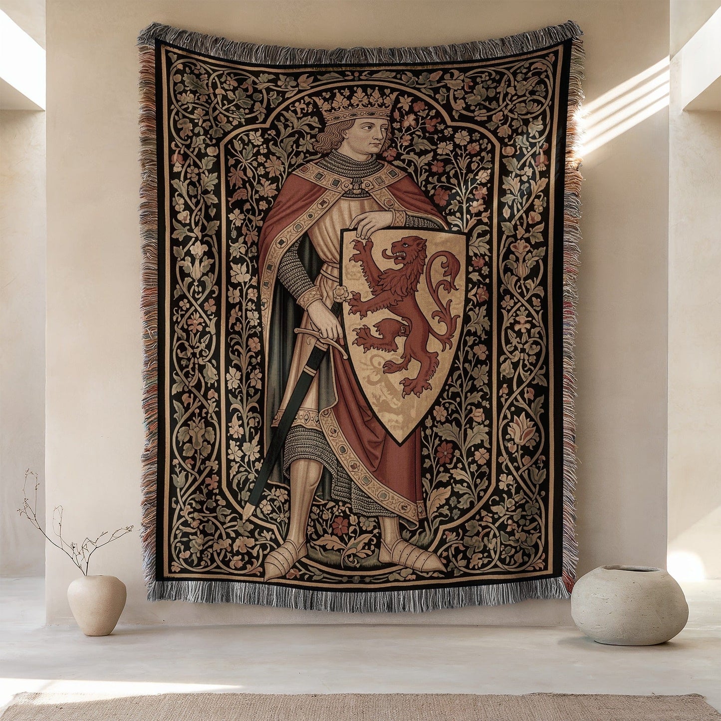 Medieval Knight with Shield Wall Hanging Tapestry Decor