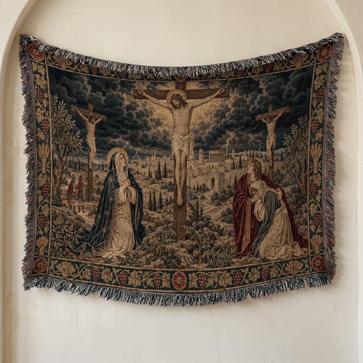 CalmNestStyle Golgotha Crucifixion Scene jacquard woven blanket