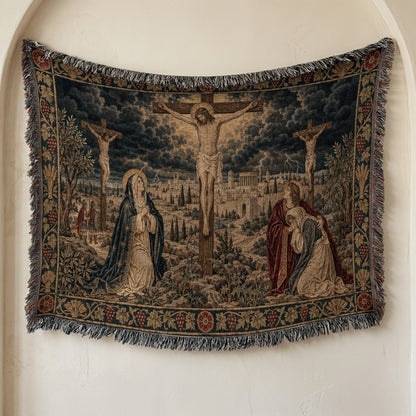 CalmNestStyle Golgotha Crucifixion Scene jacquard woven blanket