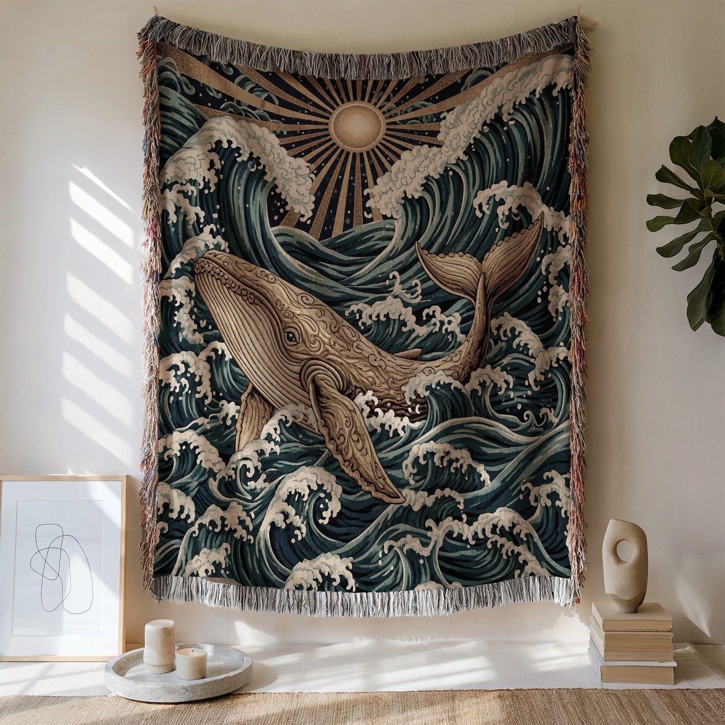 Whale and Ocean Waves Art Wall Hanging Tapestry product