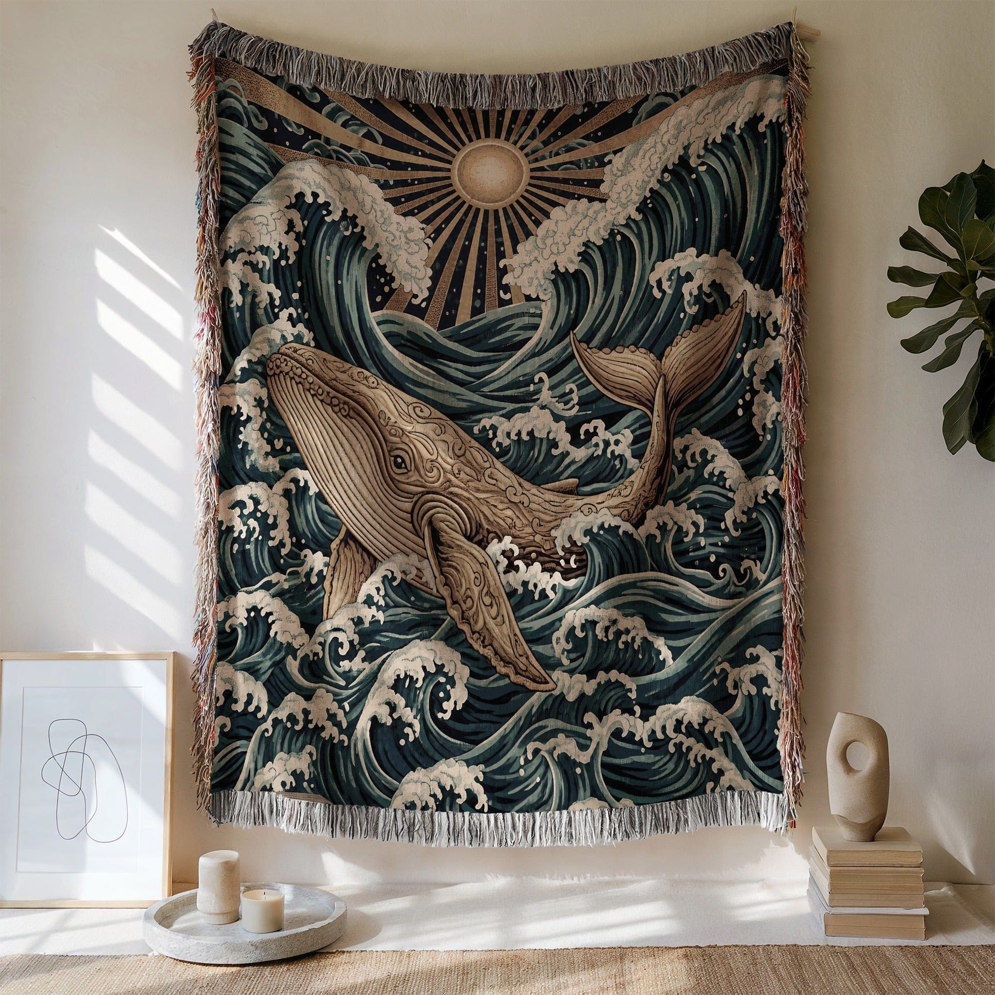 Whale and Ocean Waves Art Wall Hanging Tapestry product
