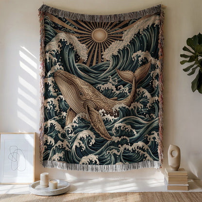 Whale and Ocean Waves Art Wall Hanging Tapestry product