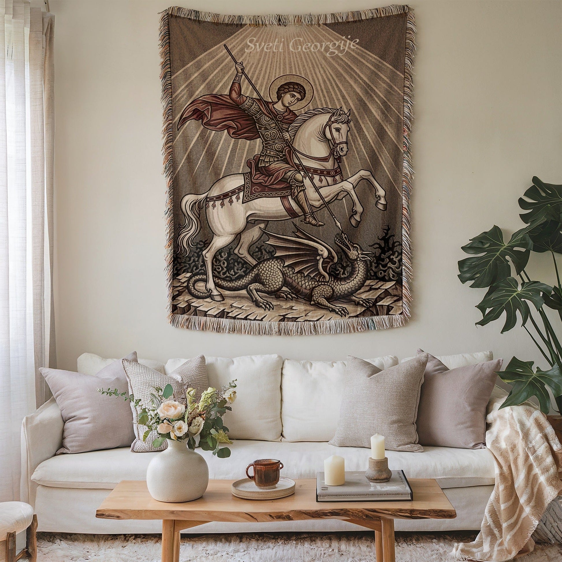 St George Slaying Dragon Woven Decorative Tapestry