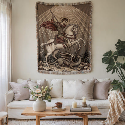 St George Slaying Dragon Woven Decorative Tapestry