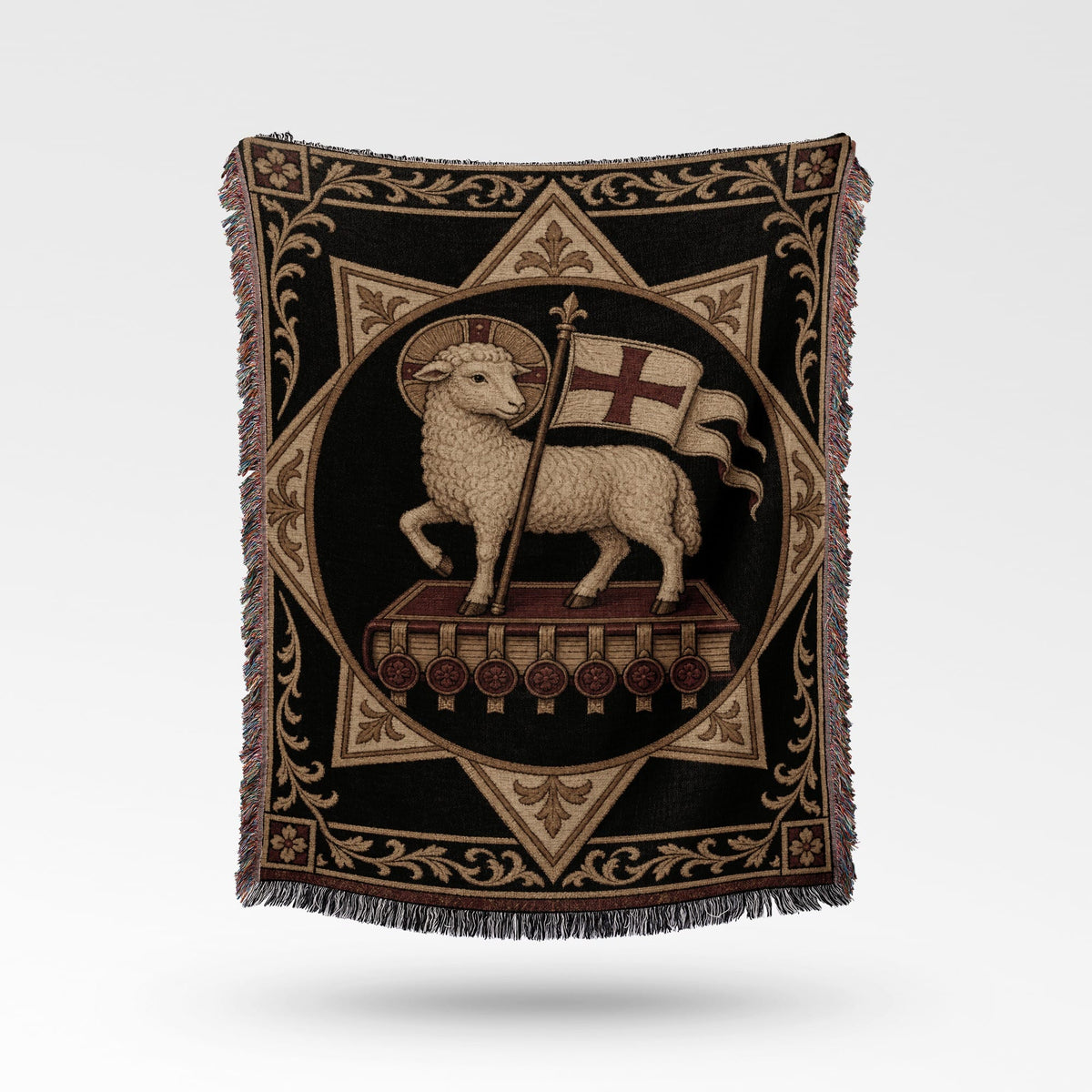 CalmNestStyle Dark Academia Lamb Motif Woven Blanket jacquard woven blanket