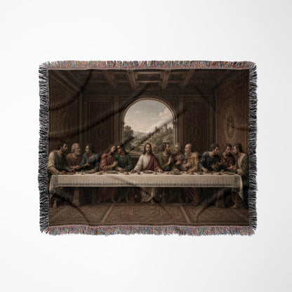 MyDesigns Last Supper Tapestry Blanket – Family Name Scroll, Woven Cotton Wall Hanging jacquard woven blanket