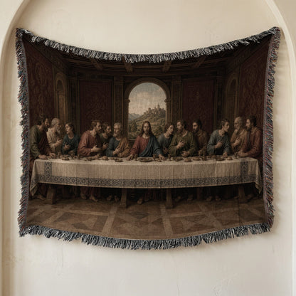 MyDesigns Catholic Last Supper Woven Throw – Renaissance Window Scene, Jacquard Cotton Blanket jacquard woven blanket