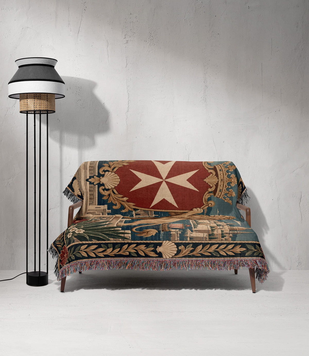 CalmNestStyle Golden Lions Crowned Shield over Valletta Woven Blanket jacquard woven blanket