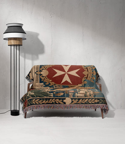 CalmNestStyle Golden Lions Crowned Shield over Valletta Woven Blanket jacquard woven blanket