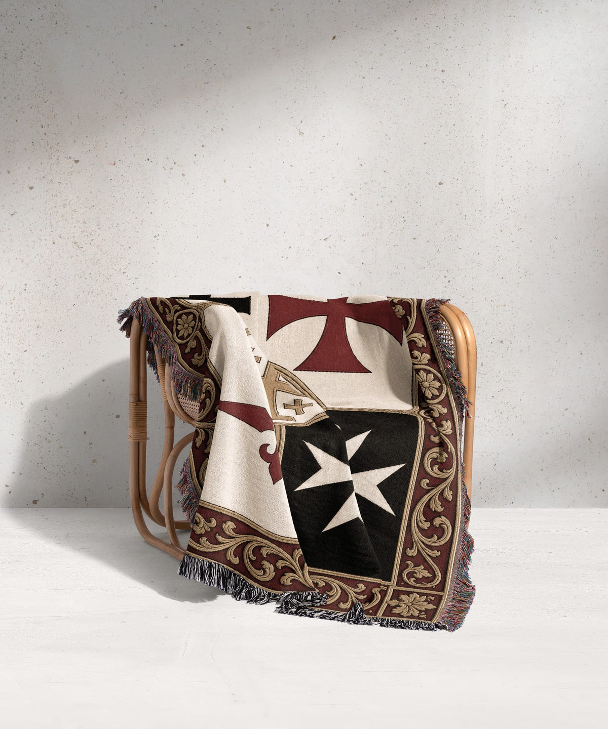 MyDesigns Medieval Wall Hanging – Santiago Templar Hospitaller Teutonic Woven Blanket, Acanthus Border jacquard woven blanket