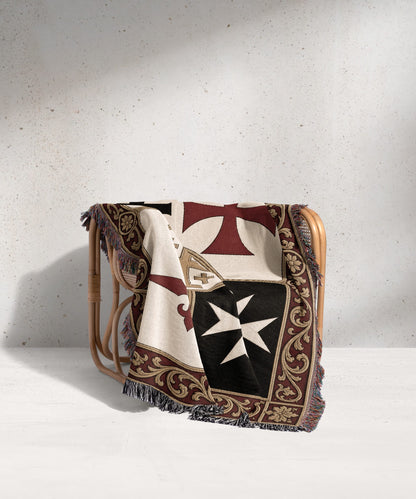 MyDesigns Medieval Wall Hanging – Santiago Templar Hospitaller Teutonic Woven Blanket, Acanthus Border jacquard woven blanket