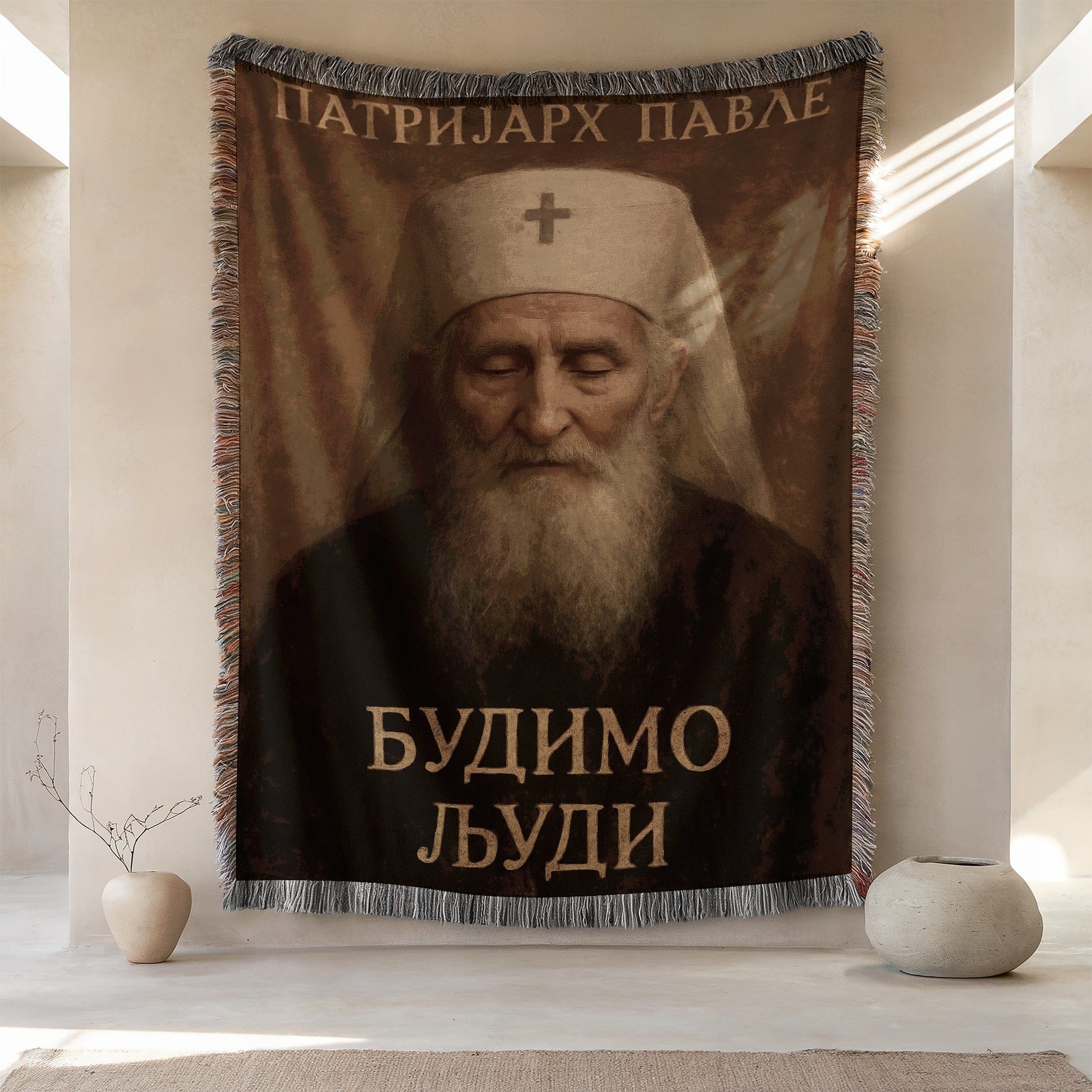 Serene Image of Bearded Elderly Man Throw Blanket