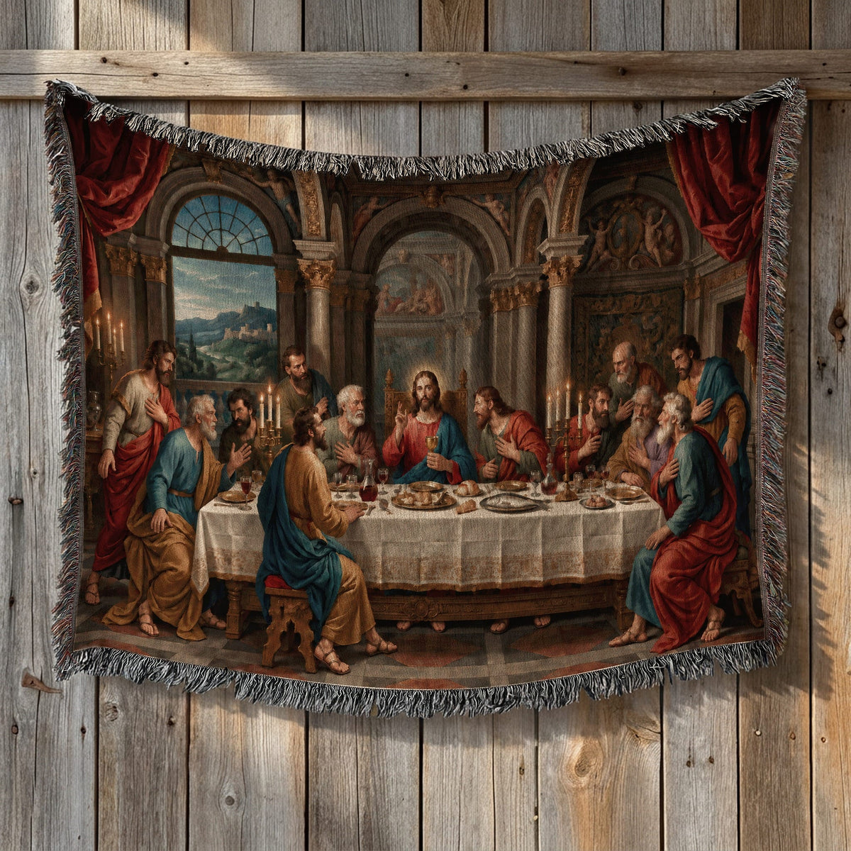 MyDesigns Holy Eucharist Wall Hanging – Last Supper with Chalice and Candles, Woven Blanket jacquard woven blanket