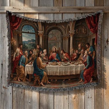 MyDesigns Holy Eucharist Wall Hanging – Last Supper with Chalice and Candles, Woven Blanket jacquard woven blanket