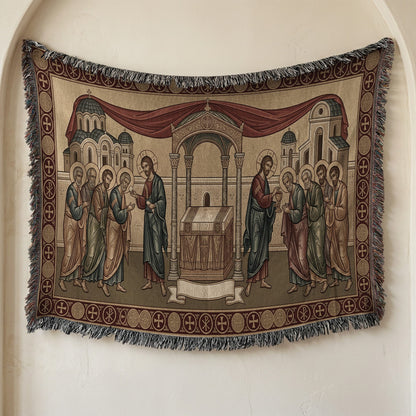 MyDesigns Orthodox Communion Horizontal Tapestry - Byzantine Altar Icon jacquard woven blanket