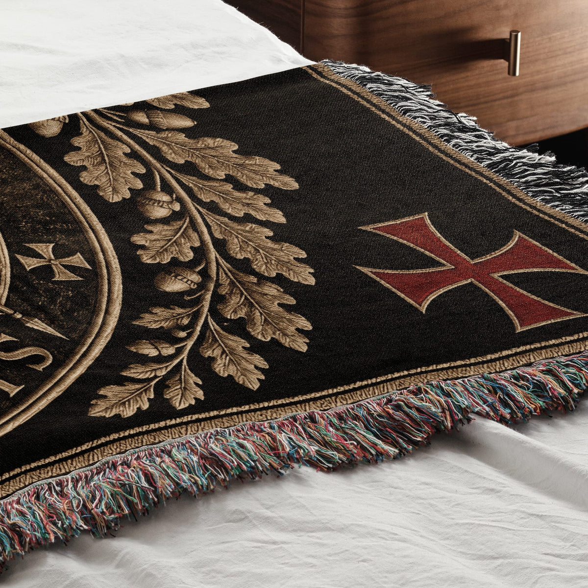 CalmNestStyle Sigillum Militum Xpisti Templar Seal in Gold jacquard woven blanket