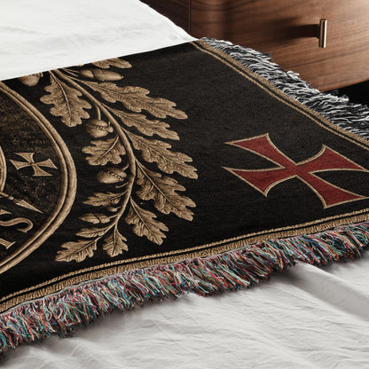 CalmNestStyle Sigillum Militum Xpisti Templar Seal in Gold jacquard woven blanket