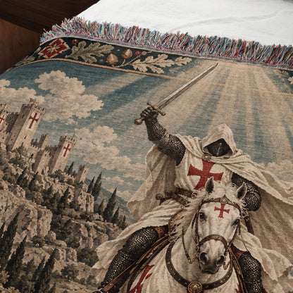 CalmNestStyle The Templar Charge Knight on a White Horse jacquard woven blanket