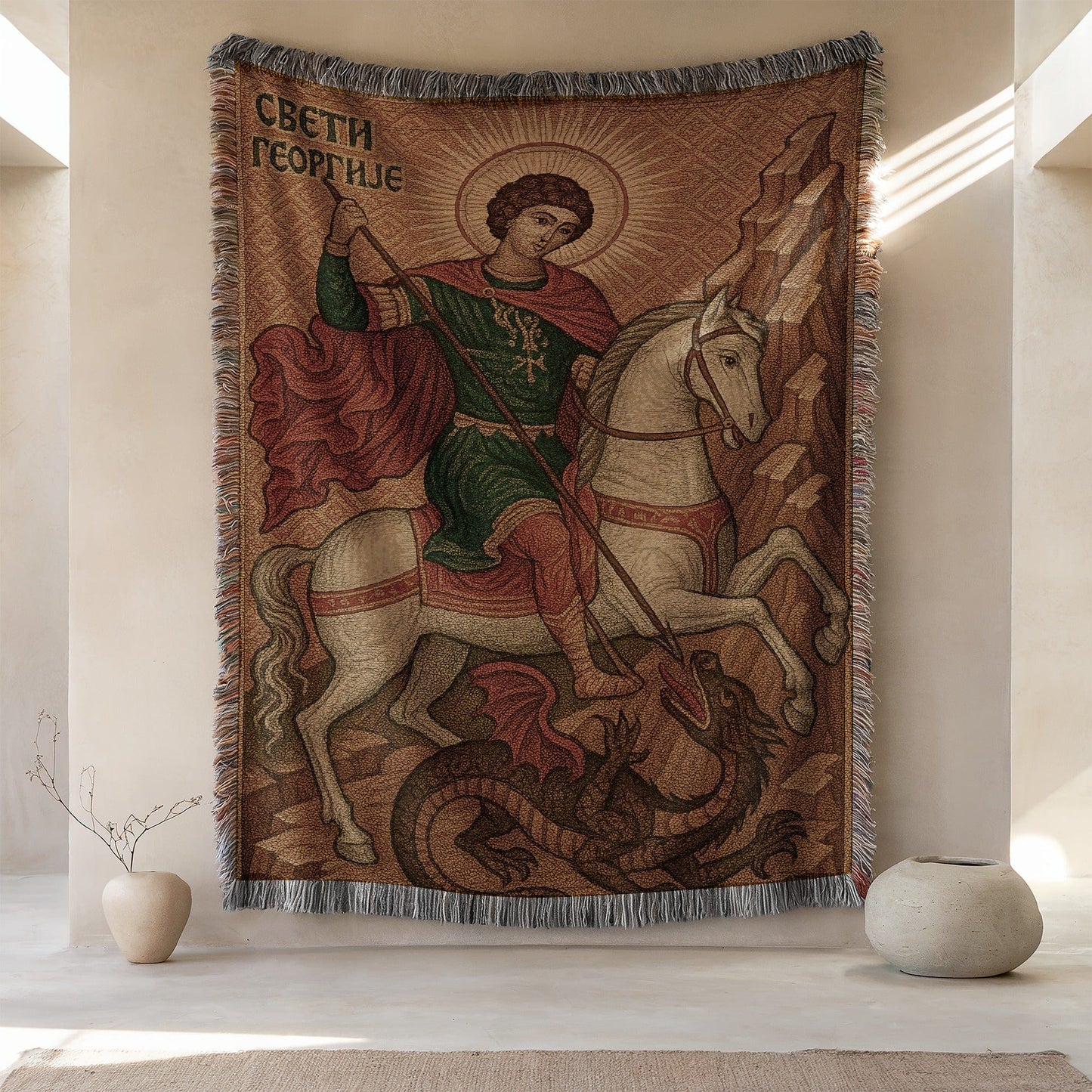 Saint George Slaying Dragon Woven Tapestry Décor