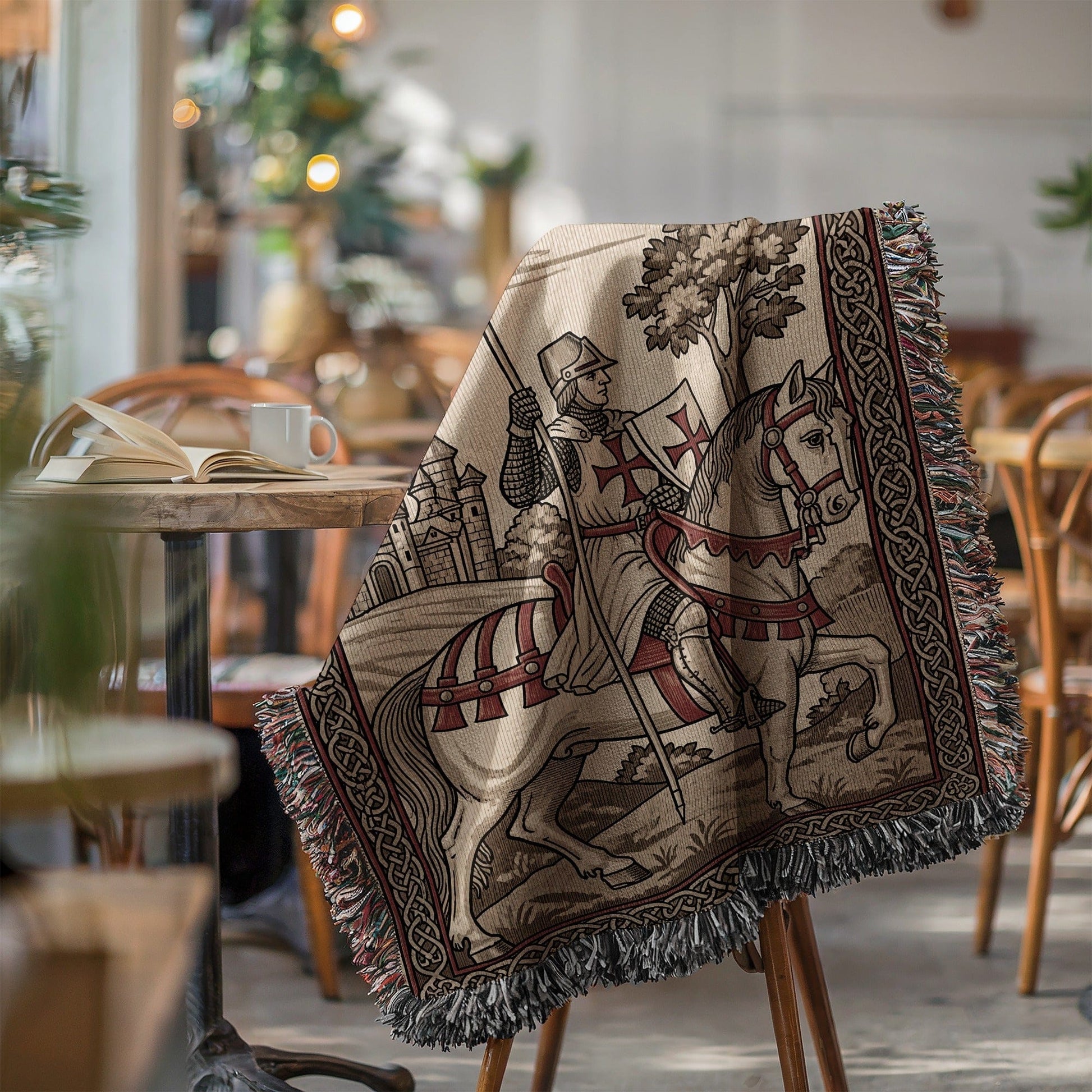 Decorative Plaid with Medieval Knight Print Blanket